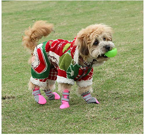 QWERASD Malla de Verano Zapatos para Perros Mascotas Seguridad Nocturna Rayas Reflectantes Zapatos para Perros Bulldog francés Botas Transpirables Accesorios para Mascotas L Rosa