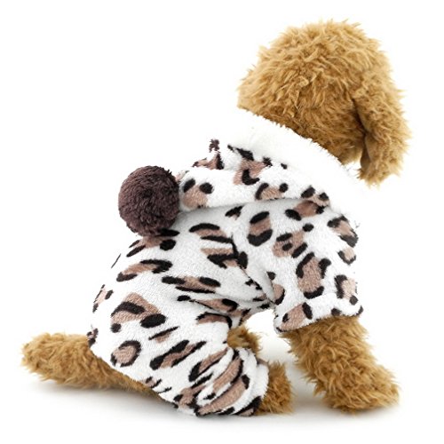 Ranphy - Mono de franela para perro pequeño, diseño de pijama de leopardo, terciopelo suave, chihuahua con capucha, 4 piernas, para invierno, ropa de Yorkie