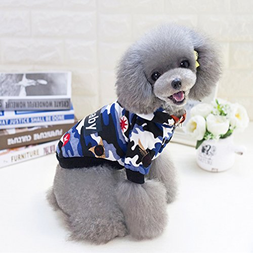 Ranphy Perro Gato Camo Traje de Neopreno Shih Tzu Abrigo de Invierno Chihuahua Hoodies Ropa para Mascotas para Perros pequeños Warm Yorkie Apparel Blue M