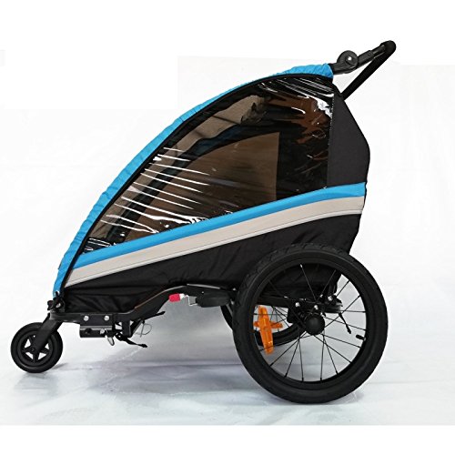 RBO Remolque de Bicicleta para niños One, Carrito de Bicicleta, monoplaza, Plegado rapido, antivuelvo, Manillar Regulable, Rueda 360, Frenos Independientes. Color Azul