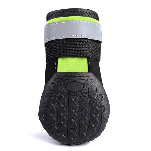 Reflectantes para perros Botas de protección a prueba de agua nieve alta del tubo antideslizante de doble correa zapatos del animal doméstico provisiones para el invierno para perros medianos,Verde,5