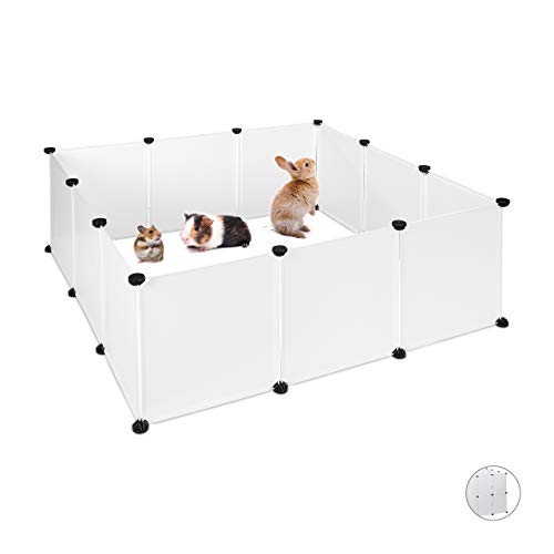 Relaxdays, Blanco, Parque Mascotas Ampliable para Conejos, Cobayas y Cachorros con 12 Piezas, Metal y Plástico, 47 x 110 x 110 cm, 12er Pack