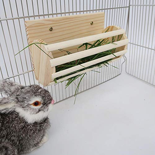 Ritapreaty Comedero para heno, Cuenco de Madera con Marco de Paja, Pesebre de heno para Conejos, Chinchillas, Conejillos de Indias, Cerdo, Totoro