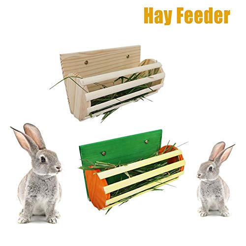 Ritapreaty Comedero para heno, Cuenco de Madera con Marco de Paja, Pesebre de heno para Conejos, Chinchillas, Conejillos de Indias, Cerdo, Totoro