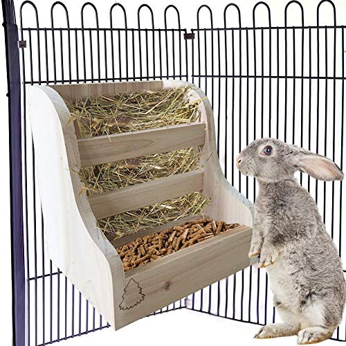 Ritapreaty Comedero para heno de Conejo, comedero de Madera para Pasto 2 en 1 Alimentador de heno para Chinchillas de Conejillo de Indias, 17 x 15 x 18 cm