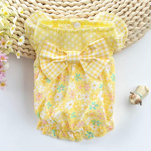 Ropa de Verano para Mascotas, Vestidos A Cuadros con Bowknot, Lindo Vestido para Perro y Gato, Vestido Princesa de Estampados de Floral, Yorkshire Chihuahua