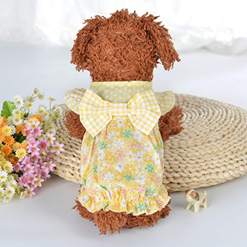 Ropa de Verano para Mascotas, Vestidos A Cuadros con Bowknot, Lindo Vestido para Perro y Gato, Vestido Princesa de Estampados de Floral, Yorkshire Chihuahua