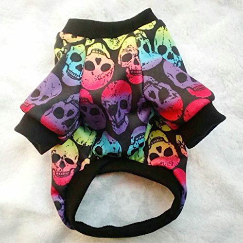 ropa para perros, Hillento Halloween gato pequeño gato ropa para mascotas colorido cráneo fantasma suéter Halloween ropa