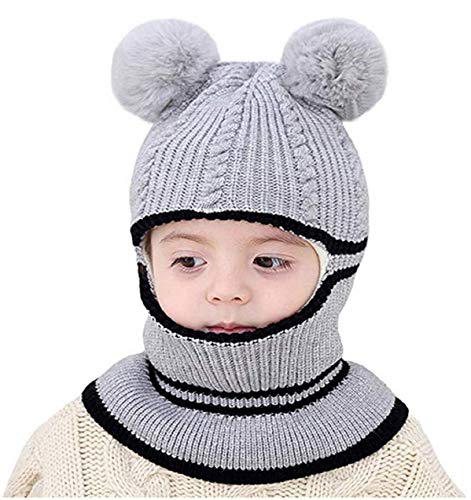 Ruiqas Gorro de Invierno para niños bebés niñas niños Tejido a Prueba de Viento Forro de Lana Capucha con Capucha Gorro de Calavera para 2-5 años (Gris)