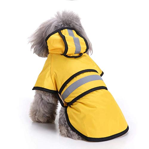 Ruiuzi Moda Reflectante Rayas Amarillo Impermeable para Mascotas días lluviosos Slicker Impermeable Ropa Cachorro Lluvia Poncho Capucha para S M L Enorme Perros Gatos