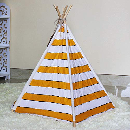 Saim Teepee - Tienda de campaña portátil de lona de algodón con cojín para mascotas, gatos, suministros para cachorros y gatos, se desmonta rápidamente para lavar a máquina, tienda de campaña de viaje