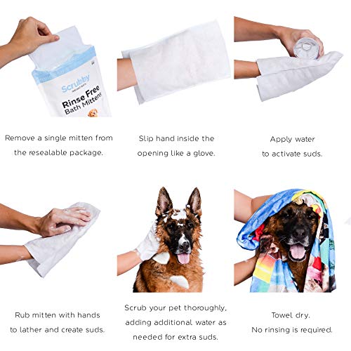 ScrubbyPet Enjuague Gratis Mascotas Champú para Perros Manoplas Guante De Baño Instantáneo Manoplas Toallitas De Aseo Fácil Sin Desorden Reutilizable (15 Guantes)