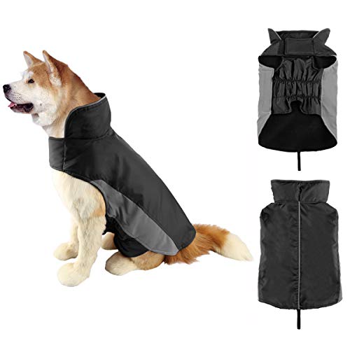 SelfLove Abrigo Chaqueta para Perros Impermeable Chaqueta de Invierno Traje Reflectante Fleece de Nylon Forrado cálido fácil de Poner y Quitar (XL, Negro)