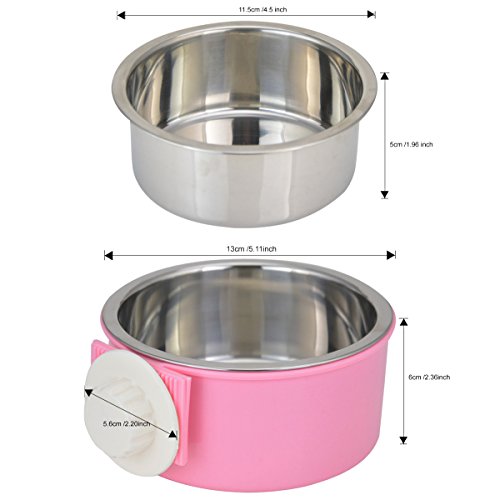 ShareWe Cuencos para Perro Gato Animal Mascotas Acero Inoxidable Platos 2 en 1 Colgando Cuenco Comedero para Gatos Perros Conejos Pequeño Animal Comida y Agua (Rosa)