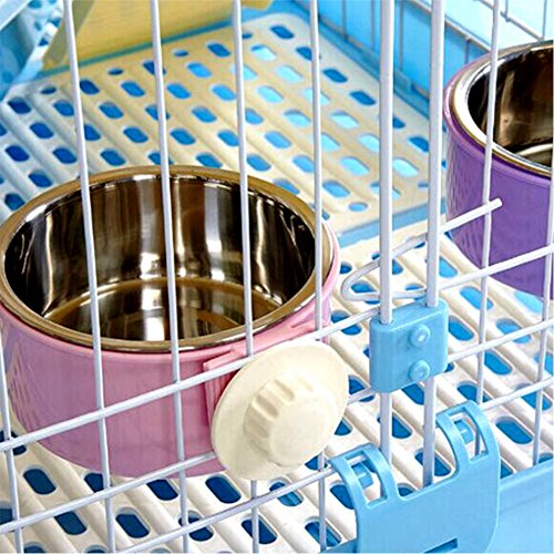 ShareWe Cuencos para Perro Gato Animal Mascotas Acero Inoxidable Platos 2 en 1 Colgando Cuenco Comedero para Gatos Perros Conejos Pequeño Animal Comida y Agua (Rosa)