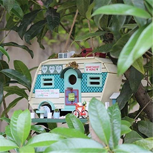 Simis Motel Birdhouse, Camper Adorno de Madera al Aire Libre de la Jaula del pájaro del alimentador del alimento Blancos autobús Mini casa decoración para el hogar para los pájaros con la Cuerda