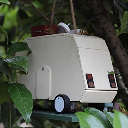 Simis Motel Birdhouse, Camper Adorno de Madera al Aire Libre de la Jaula del pájaro del alimentador del alimento Blancos autobús Mini casa decoración para el hogar para los pájaros con la Cuerda