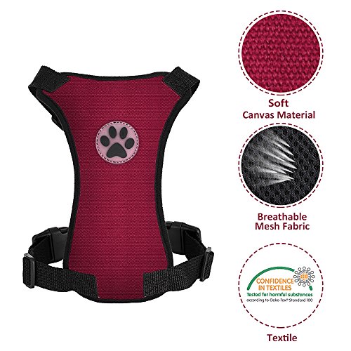 SlowTon Arnés para automóvil, Arnés de Chaleco para Mascotas para Perros Seguridad en el Coche Cuello Ajustable y Correa para el Pecho(S, Vino Rojo (arnés de Perro Solamente)