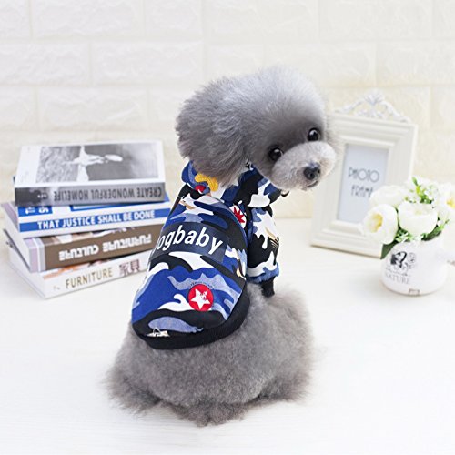 SMALLLEE_LUCKY_STORE Perro de mascota traje de neopreno Shih Tzu Abrigo de invierno Camo Chaqueta con capucha Ropa de perro para perros pequeños Chihuahua Hoodies Blue L