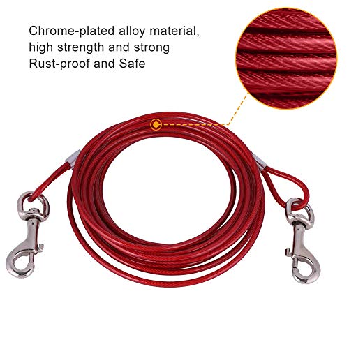 Smandy Correa para Perros, 16.4 pies Perro para Mascotas Cable para Atar Cable de Acero Largo Correa para Perros Cabezas Dobles Masticar Correa para Atar Resistente para Acampar al Aire Libre (Rojo)