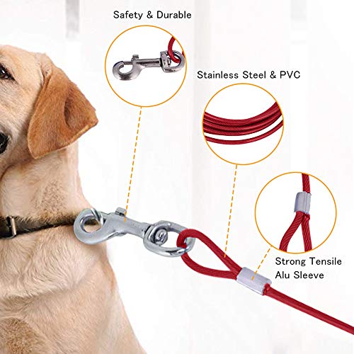 Smandy Correa para Perros, 16.4 pies Perro para Mascotas Cable para Atar Cable de Acero Largo Correa para Perros Cabezas Dobles Masticar Correa para Atar Resistente para Acampar al Aire Libre (Rojo)