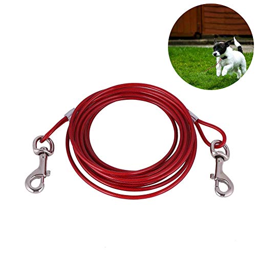 Smandy Correa para Perros, 16.4 pies Perro para Mascotas Cable para Atar Cable de Acero Largo Correa para Perros Cabezas Dobles Masticar Correa para Atar Resistente para Acampar al Aire Libre (Rojo)