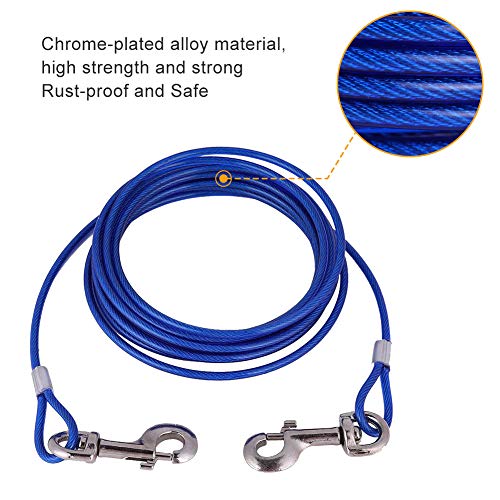 Smandy Correa para Perros, 16.4 pies Perro para Mascotas Cable para Atar Cable de Acero Largo Correa para Perros Cabezas Dobles Masticar Correa para Atar Resistente para Acampar al Aire Libre (Azul)