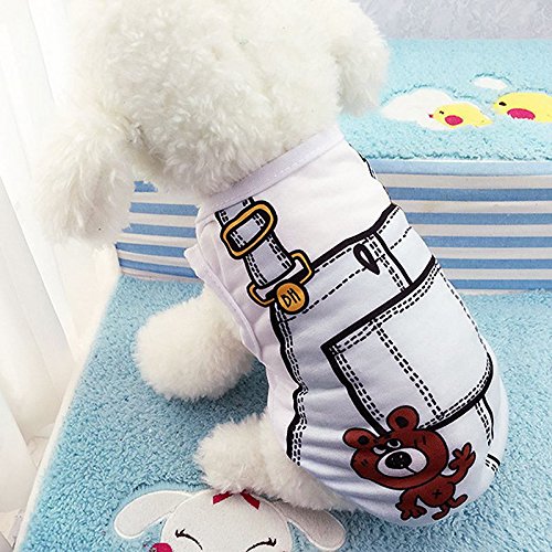 SNOWINSPRING M Code Verano Perro Abrigo de Algodon Falsa Cinturon Camisa Chaleco Ropa para Perros de Moda para Mascotas Camiseta Blanca