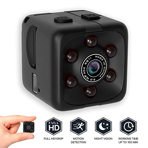 SQUAREDO Mini cámara Oculta espía, 1080P cámara DVR pequeña HD para Coche, Gran Angular de 140 Grados, cámara pequeña inalámbrica con grabadora de vídeo, detección de Movimiento, visión Nocturna