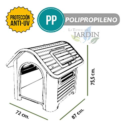 Suinga CASETA Perro Resina Mediana 87x72x76 cm. Garantiza una solida protección y Resistencia a Todo Tipo de climatologías. Suelo Alto para aislar de la Humedad