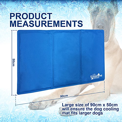 Sunshine Dreams Felpudo Refrescante Grande Azul para Perros – 90 x 50 cm con Plato Viajero Plegable | Felpudo de Gel frío no tóxico para Gatos y Perros, Mantiene a Las Mascotas Frescas y calmadas