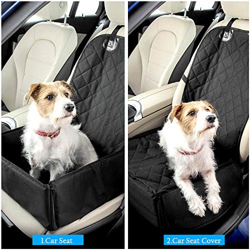 SunTop Asiento del Coche para Perro, Protector Asiento Perro, Mascota Gato Asiento Cubierto Caja de Transporte 2 en 1 Funda Impermeable y Resistente, Hamaca del Coche