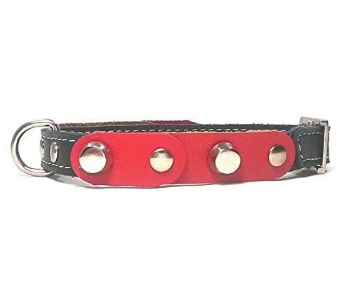 Superpipapo Original Collar de Piel para Perros Pequeños, Cachorros y Chihuahuas, Correa Opcional, Diseño con Pinchos y Cuero Rojo Negro, 25 cm XXXS: Cuello 15-20 cm, Ancho 13mm