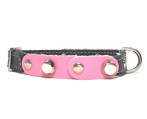 Superpipapo Original Collar de Piel para Perros Pequeños, Cachorros y Chihuahuas, Correa Opcional, Diseño con Pinchos y Cuero Rosa Negro, 25 cm XXXS: Cuello 15-20 cm, Ancho 13mm