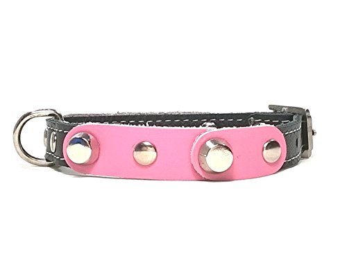 Superpipapo Original Collar de Piel para Perros Pequeños, Cachorros y Chihuahuas, Correa Opcional, Diseño con Pinchos y Cuero Rosa Negro, 25 cm XXXS: Cuello 15-20 cm, Ancho 13mm