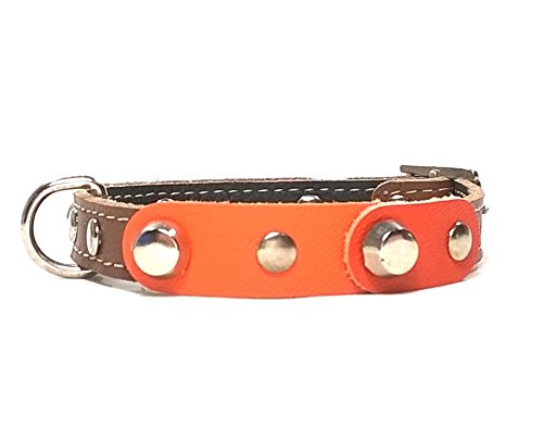 Superpipapo Original Collar de Piel Perros Pequeños, Cachorros y Chihuahuas, Correa Opcional, Diseño con Pinchos y Cuero Naranja Marrón, 30 cm XXS: Cuello 20-25 cm, Ancho 13mm