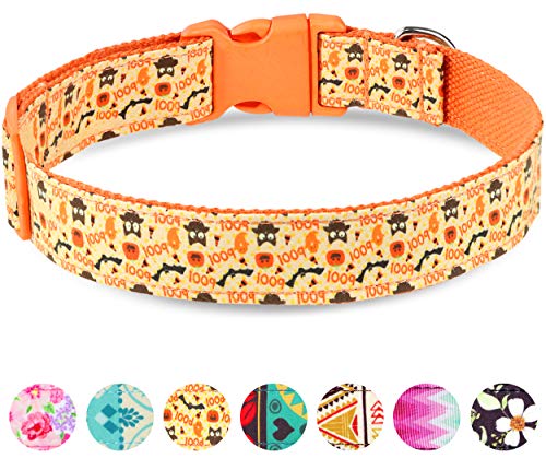 Taglory Collar Perro Ajustable,Estilo Único Collar Adiestramiento para Perros Grandes,40-60cm Naranja Halloween