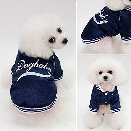 TAYIBO Ropa Perro Pequeño Invierno Casual,Ropa de Peluche de Invierno, suéter de Felpa para Mascotas, Uniforme de béisbol - Azul_S