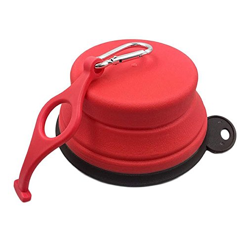 Tazón para Perro, Gato Recipiente para Perros Comedero para Mascotas Bebedero Portátil Plegable de Viaje Cuenco Recipiente Plato Silicona para Perro Gato con Mosquetón (S, Rojo)