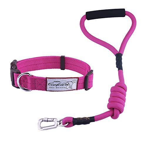 ThinkPet ComfortPro Kit de Correa y Collar Perro Conjunto Correa de Cuerda Resistente y Collar Ajustable para Perros Mediano Grande para Paseo