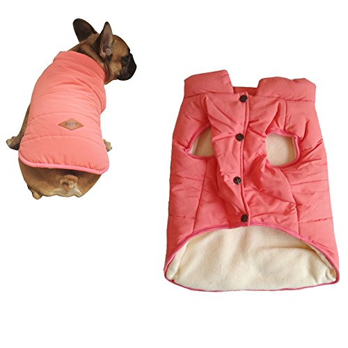 Tineer con Capucha Linda Chaqueta de la Capa del Animal doméstico del Perro de Perrito Ropa de Invierno Bulldog francés con Capucha Caliente Juego del Chaleco (S, Rosado)