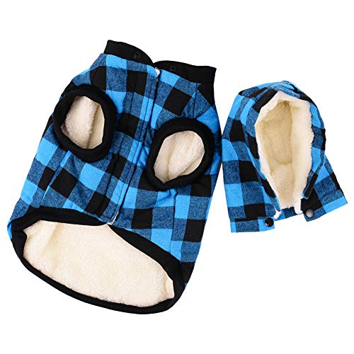 Tineer Ropa para perros grandes Mascota Suéter Ropa de rejilla para perros Cálido perrito extraíble Abrigos con capucha lindo Chaqueta a cuadros Sudaderas con capucha 6 tamaños (XXXL, Blue)