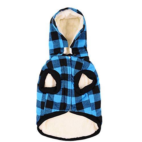 Tineer Ropa para perros grandes Mascota Suéter Ropa de rejilla para perros Cálido perrito extraíble Abrigos con capucha lindo Chaqueta a cuadros Sudaderas con capucha 6 tamaños (XXXL, Blue)