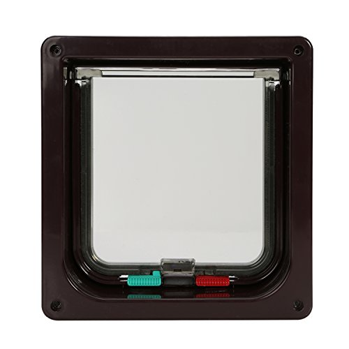 TKOOFN® 4-Modo Puerta Magnética Bloqueable de Aleta para Gato Gatito Perro Perrito Mascota Seguridad (L, Marrón)