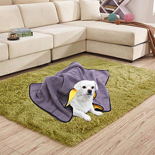 Toalla de baño Kuoser para perro/gato, manta de ducha de microfibra suave de alta calidad, superabsorbente, de secado rápido, lavable a máquina, antibacteriana, gris/amarillo