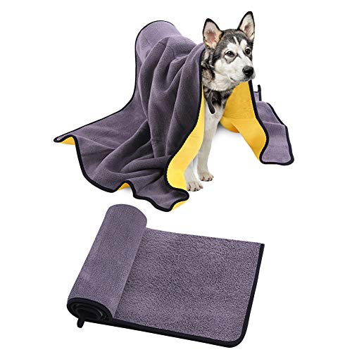 Toalla de baño Kuoser para perro/gato, manta de ducha de microfibra suave de alta calidad, superabsorbente, de secado rápido, lavable a máquina, antibacteriana, gris/amarillo