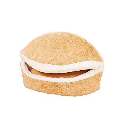 TREESTAR - Cama Ovalada para Mascotas con Forma de Hamburguesa para Perro, Gato o Gato, con Tapa, colchón Lavable para Perros y Gatos pequeños y medianos, Felpa, Beige, 55 * 40CM