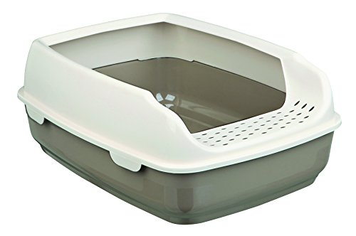 TRIXIE Bandeja Higiénica Arenero Gatos - Bandeja Sanitaria Gatera Arenero Caja De Arena con Borde Delio 35×20×48 cm, Gris Crema