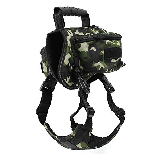 TUYU Mochila para perro Impermeable 2 en 1 Arnés de chaleco para bolsa de silla de montar para mochilero, excursionismo, viaje, traje para perros pequeños, medianos y grandes TYDC237 (L, Camo Green)