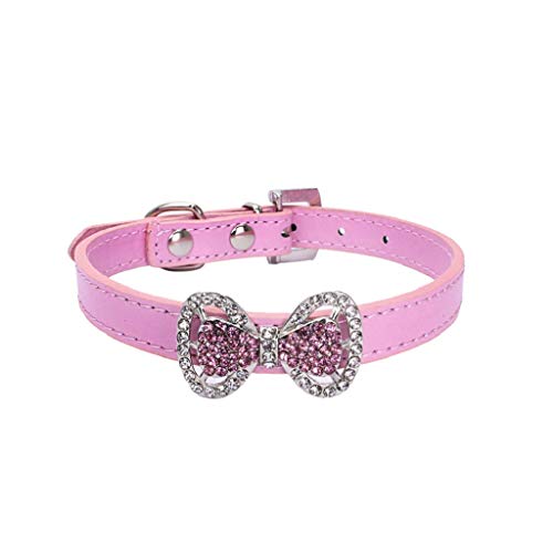 TWBB Collar Perro, Collares de Cuero para Perro y Gato Collar de Diamante con Bowknot para Mascotas Accesorios Pajarita Corbata para Cachorro Perrito Gatito Ajustable Colorida, 20-33cm